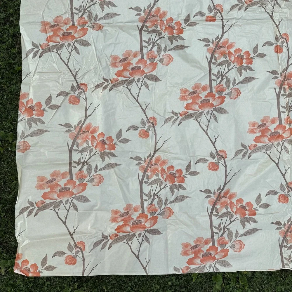 Vintage Floral Shower Curtain 69x69 White Peach Retro Peony Vinyl Plastic